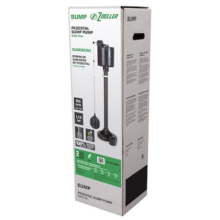 Zoeller 0.5 HP 3900 GPH Cast Iron Vertical Float Switch AC Bottom Suction Pedestal Sump Pump ZO9640